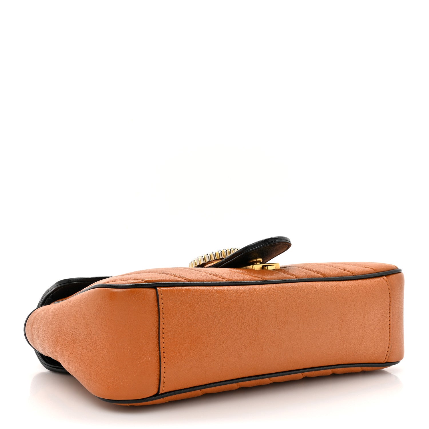 Gucci Vintage Effect Calfskin Matelasse Diagonal Small Torchon GG Marmont Shoulder Bag Cognac Black 4 of 13