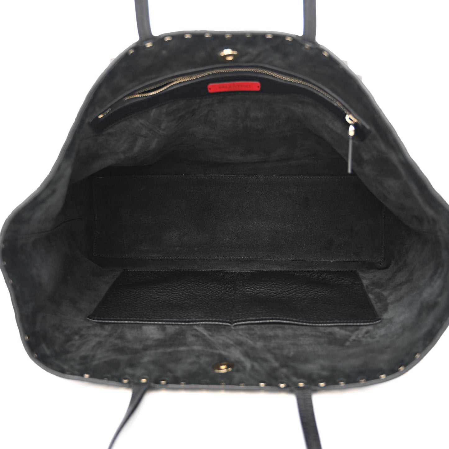 Grained Calfskin Rockstud Shoulder Tote Black