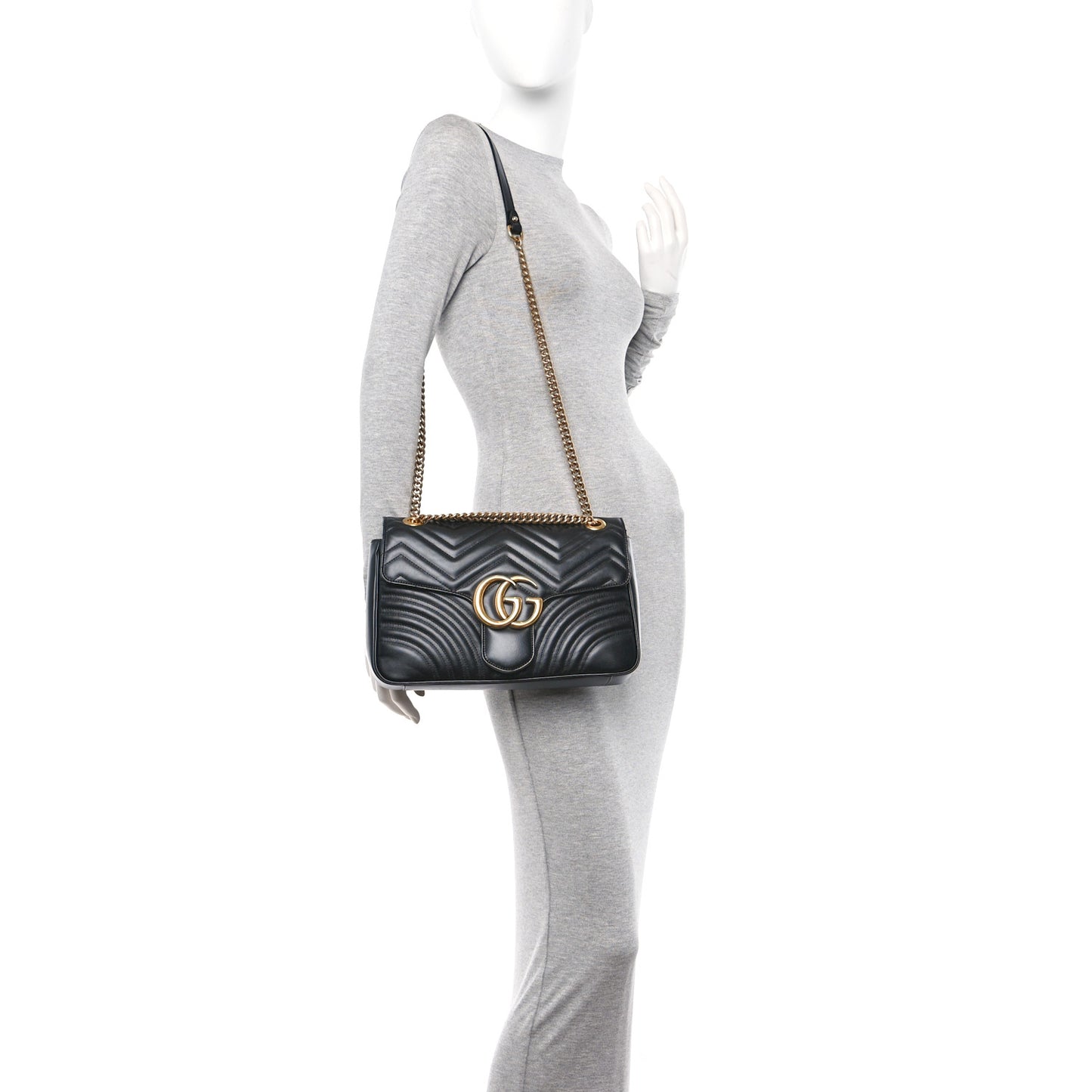 Calfskin Matelasse Medium GG Marmont Shoulder Bag Black