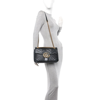 Gucci Calfskin Matelasse Medium GG Marmont Shoulder Bag Black 2 of 11