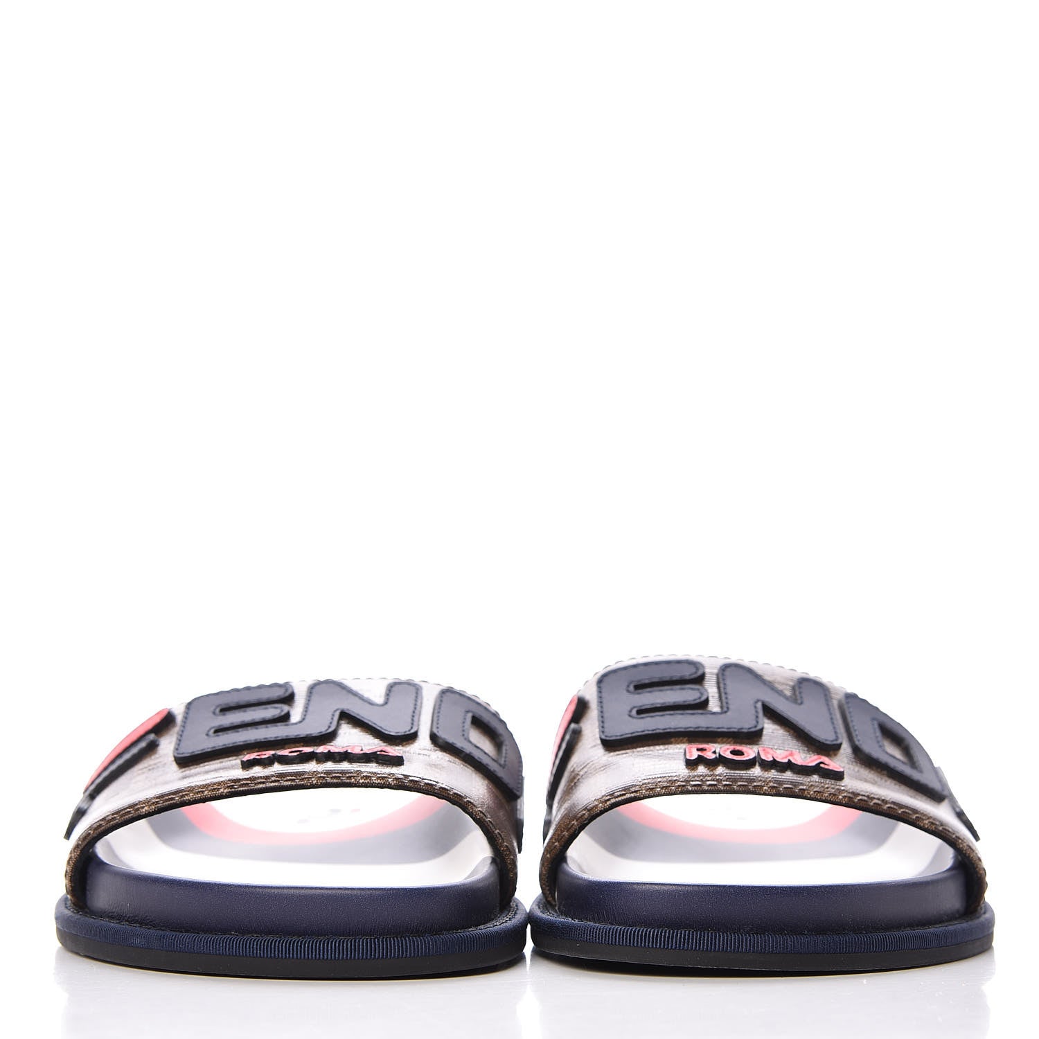 Fendi X FILA Glazed Fabric Calfskin FF 1974 Mania Slide Sandals 38 Mogano Panna Blueberry Caipiroska 2 of 10