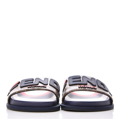 Fendi X FILA Glazed Fabric Calfskin FF 1974 Mania Slide Sandals 38 Mogano Panna Blueberry Caipiroska 2 of 10