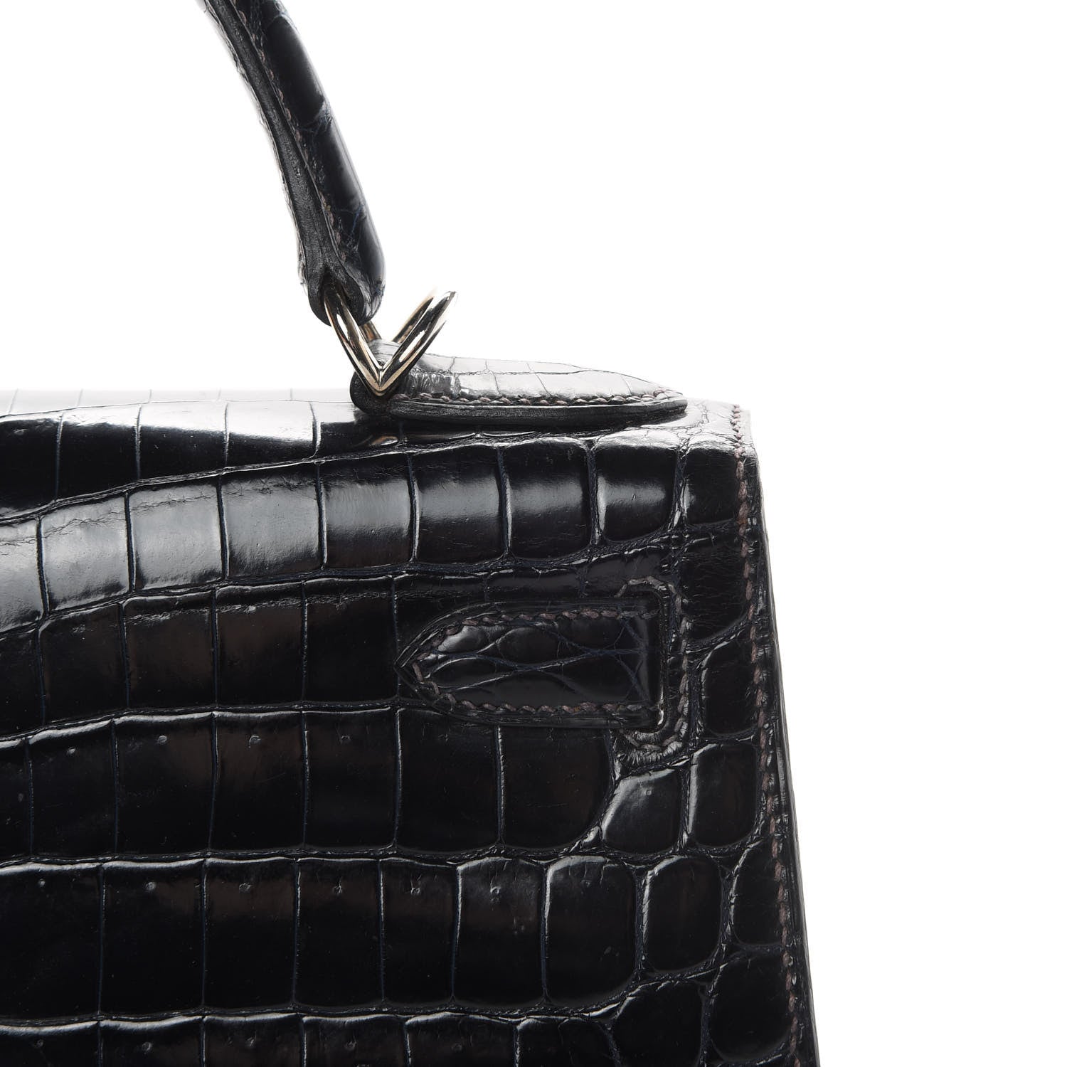 Hermes Shiny Niloticus Crocodile Kelly Sellier 28 Bleu Marine 11 of 42