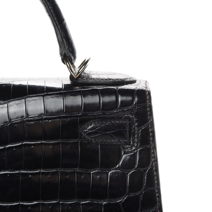 Hermes Shiny Niloticus Crocodile Kelly Sellier 28 Bleu Marine 11 of 42