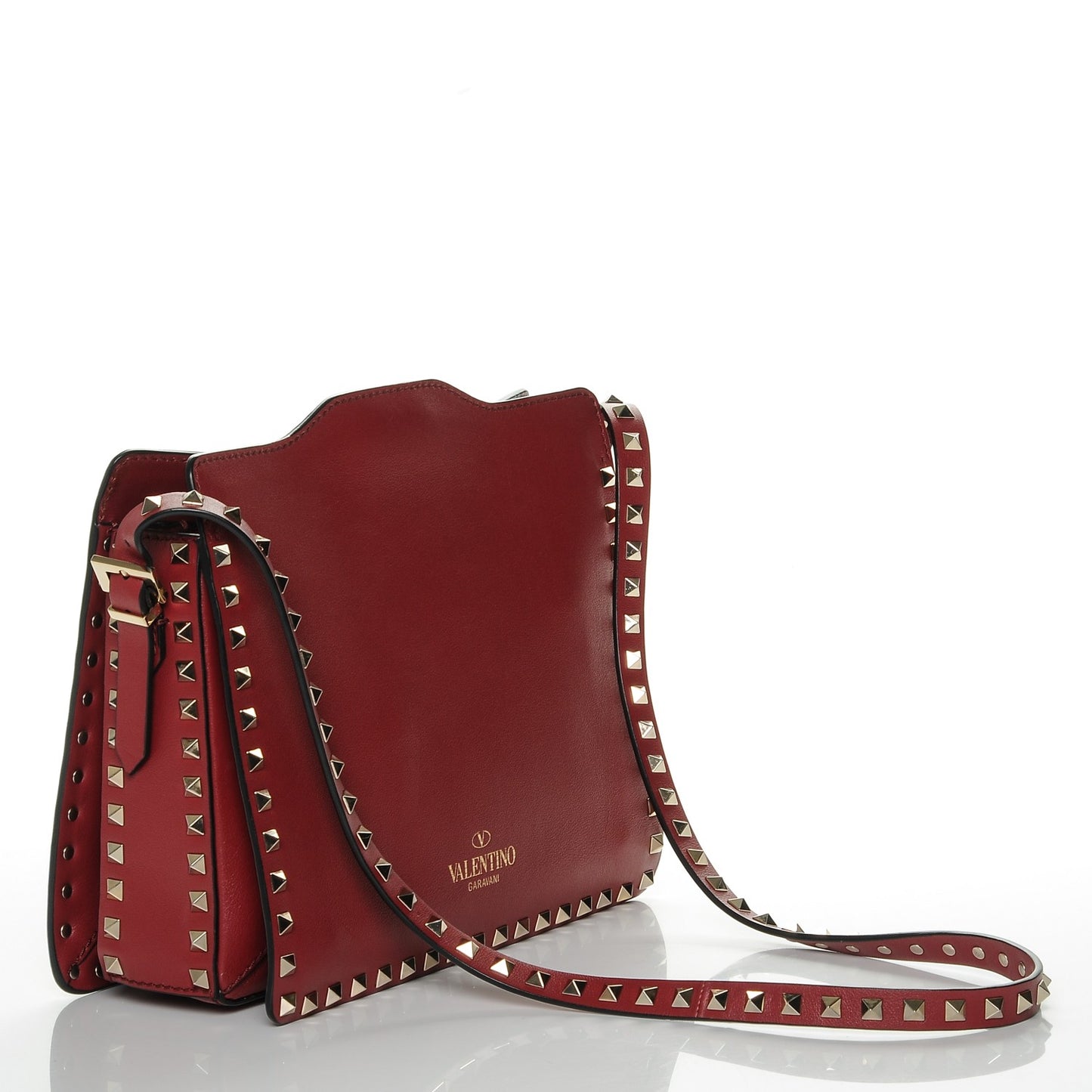 Vitello Rockstud Flip-Lock Shoulder Bag Red