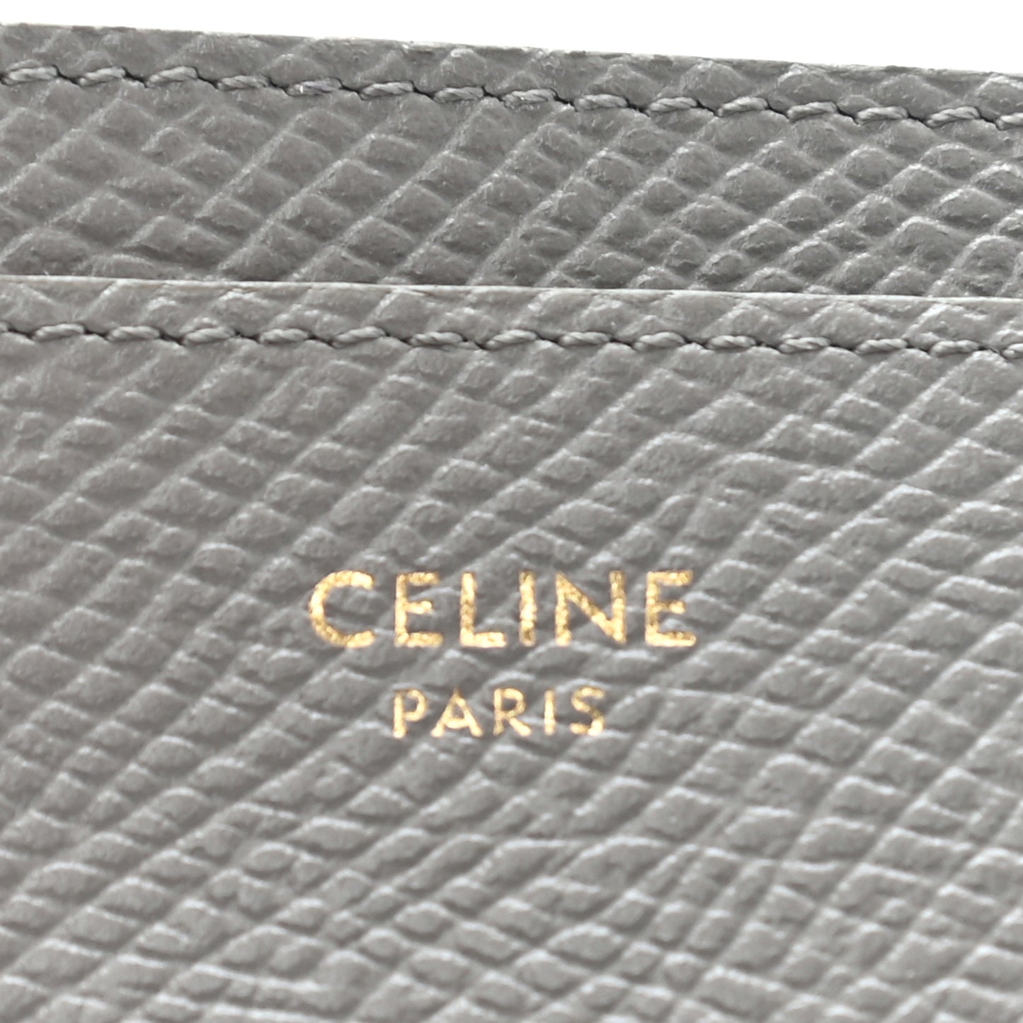Grained Calfskin Card Holder Pebble