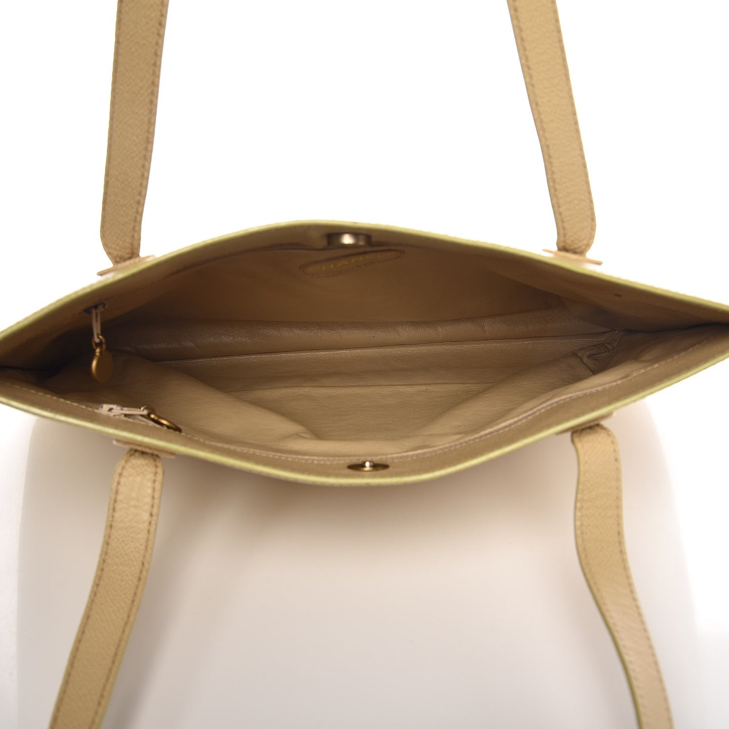Grained Calfskin Logo Tote Beige