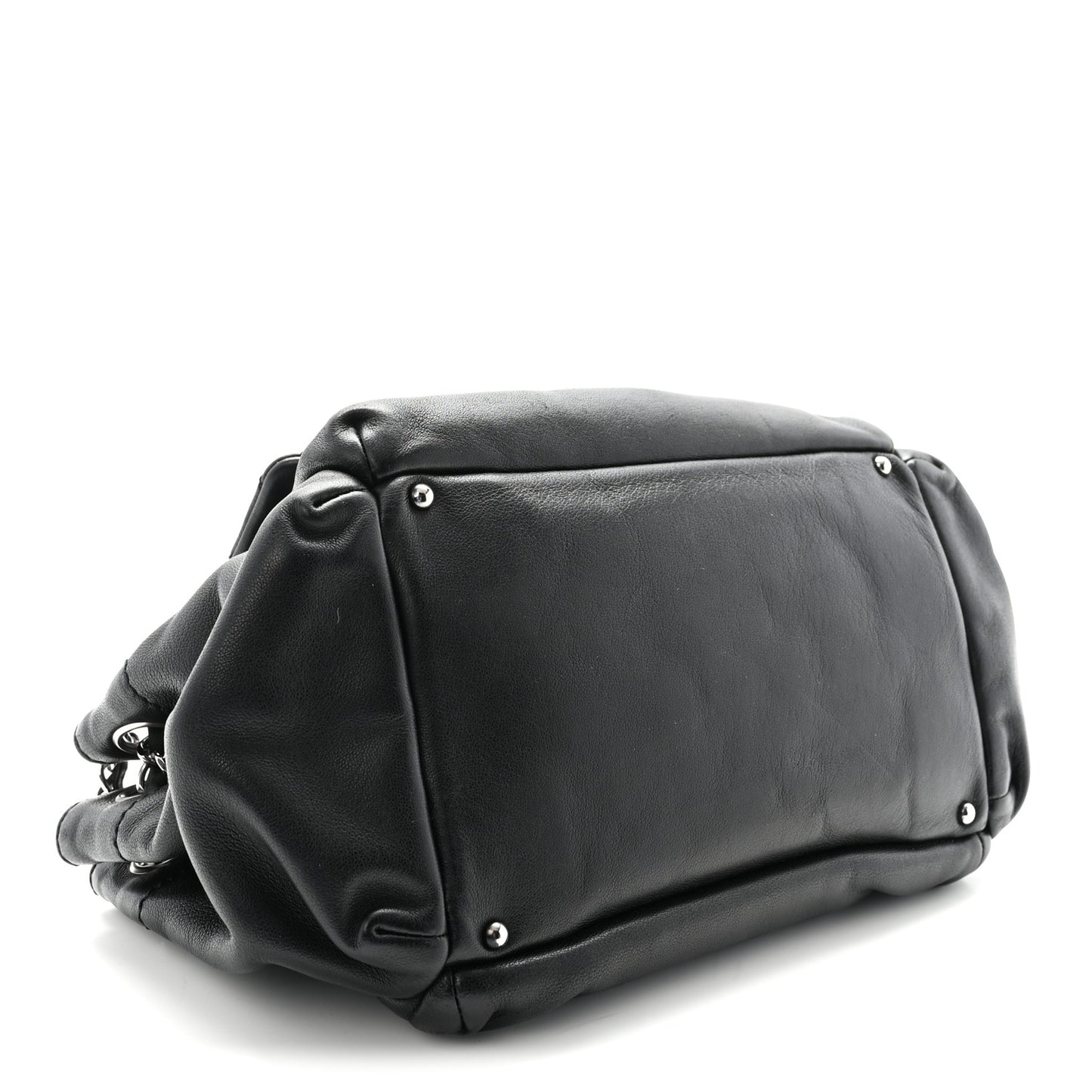 Lambskin Quilted Bowler Flap Shoulder Bag Black
