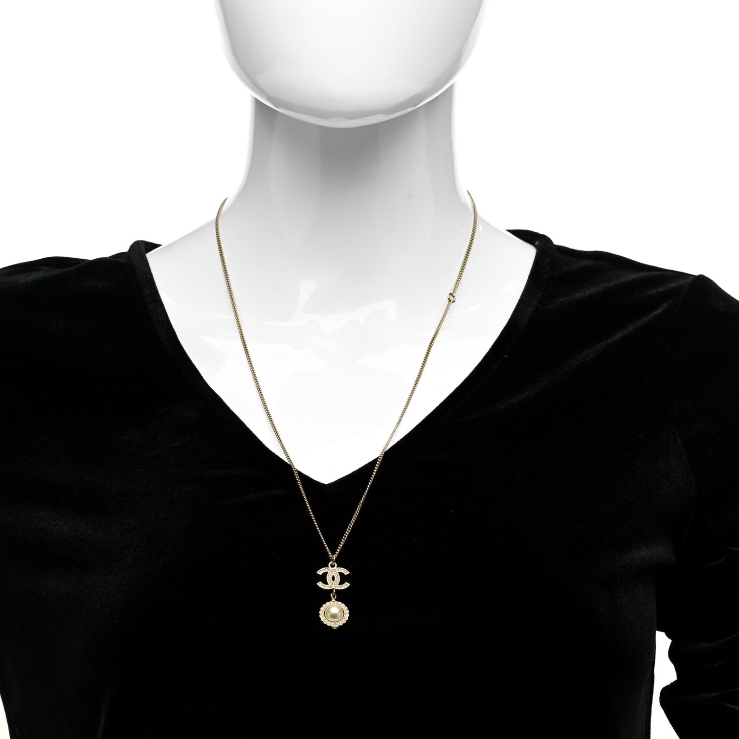 Crystal Pearl CC Lace Camellia Necklace Gold