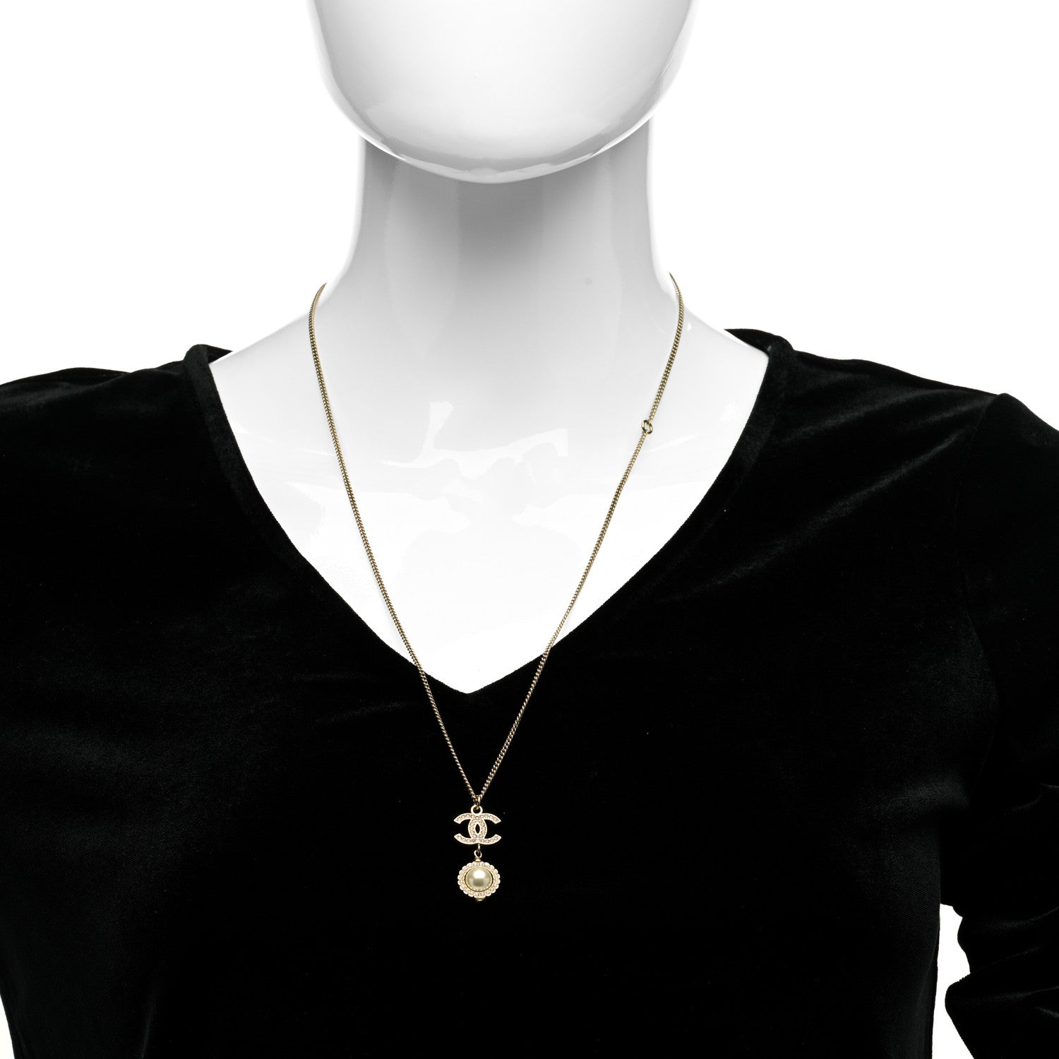 Chanel Crystal Pearl CC Lace Camellia Necklace Gold 2 of 5