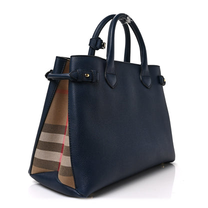 Burberry Derby Calfskin House Check Medium Banner Tote Ink Blue 3 of 9