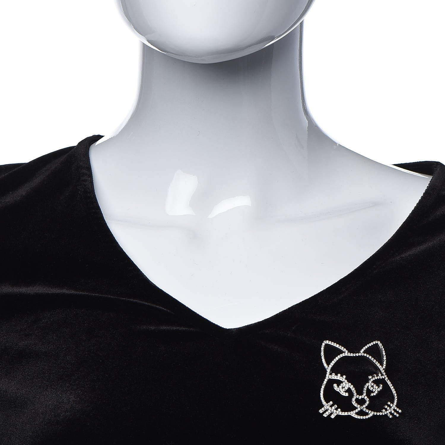 Chanel Strass Crystal Emoji Choupette Cat Brooch Silver 2 of 4