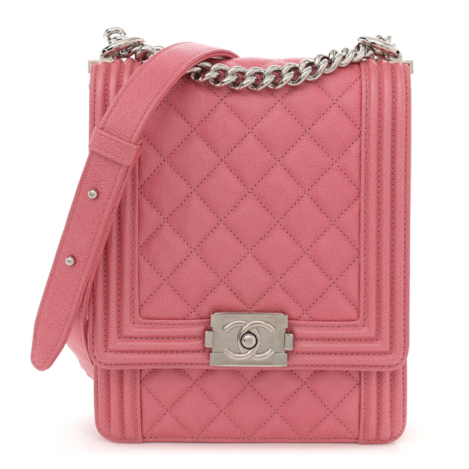 Chanel Caviar Quilted North South Boy Flap Pink 1 of 12