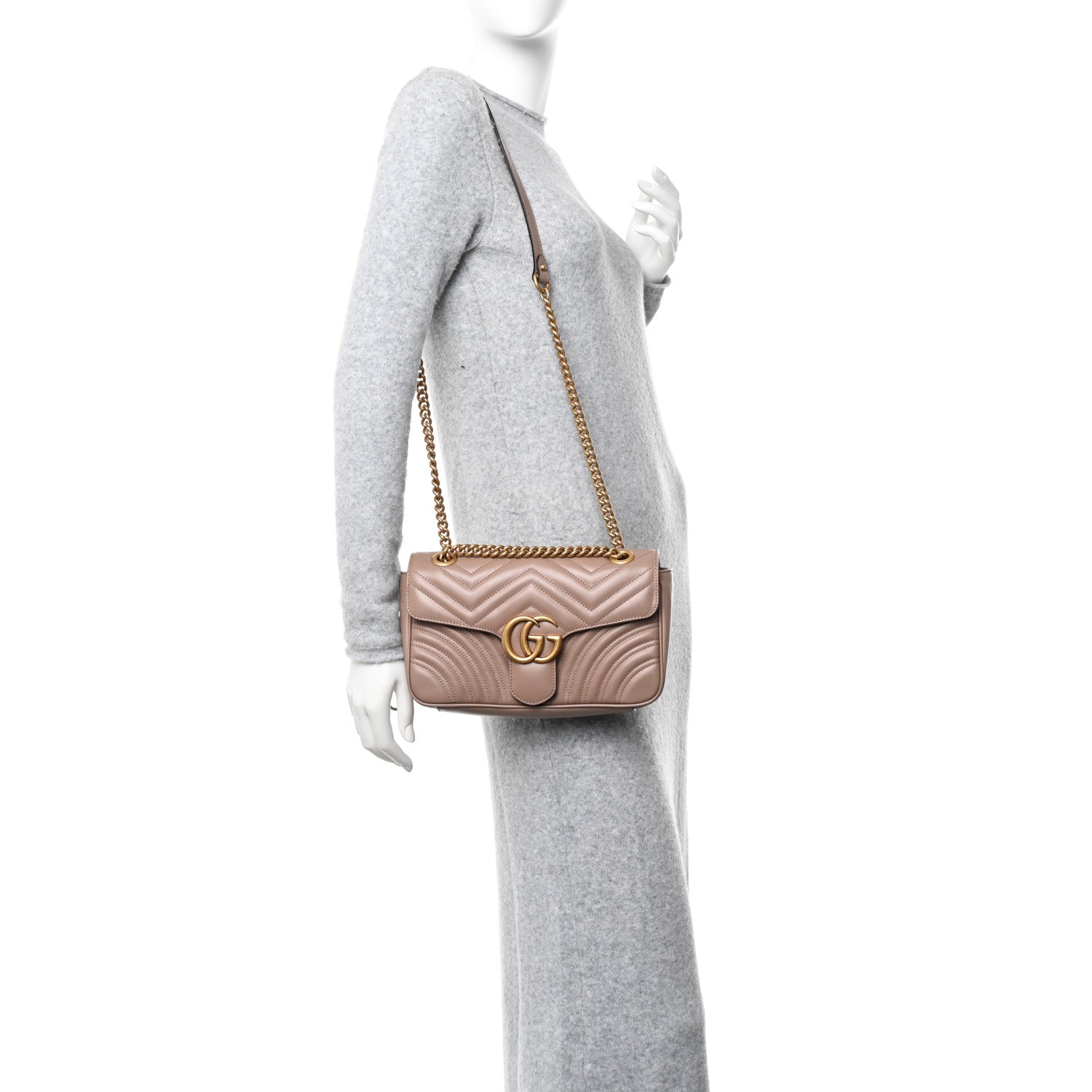 Gucci Calfskin Matelasse Small GG Marmont Shoulder Bag Porcelain Rose 2 of 10