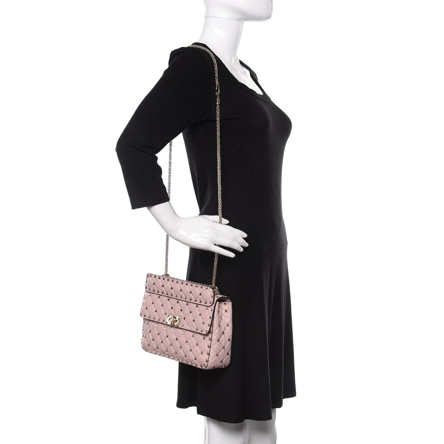 Valentino Garavani Craquele Nappa Medium Rockstud Spike Shoulder Bag Water Rose 2 of 10