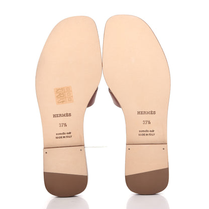Hermes Box Calfskin Oran Sandals 37.5 Gold 6 of 11