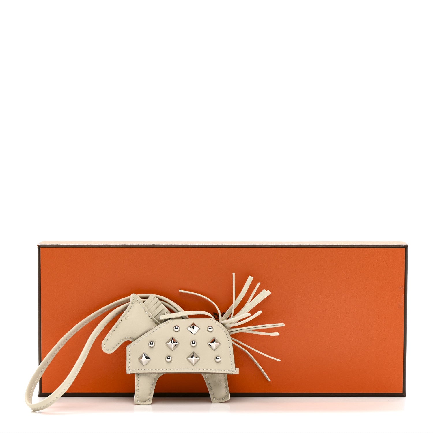 Hermes Milo Lambskin Studded Grigri Rodeo Robeo Rock Horse Bag Charm PM Craie 4 of 4