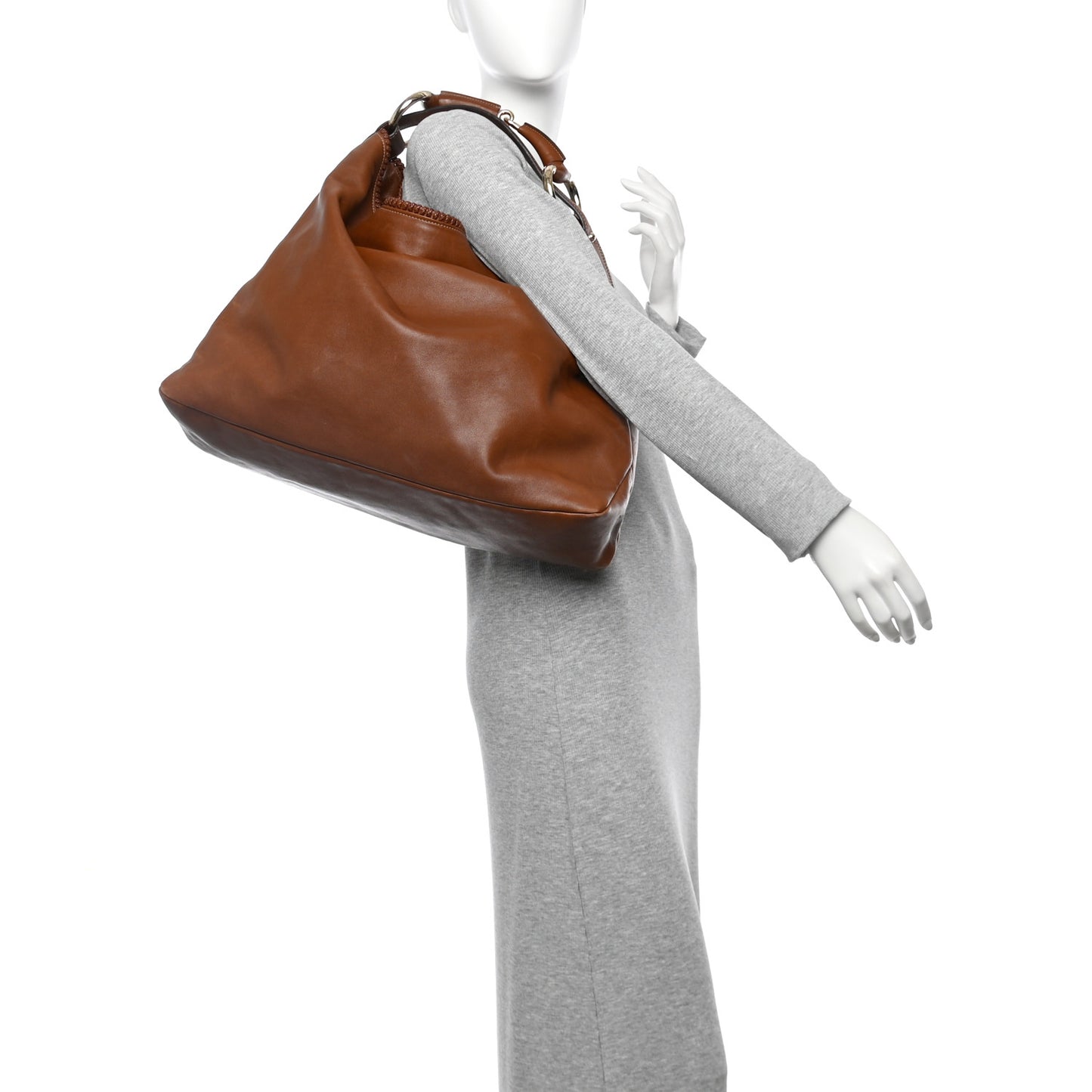Calfskin Large Horsebit Chain Hobo Brown