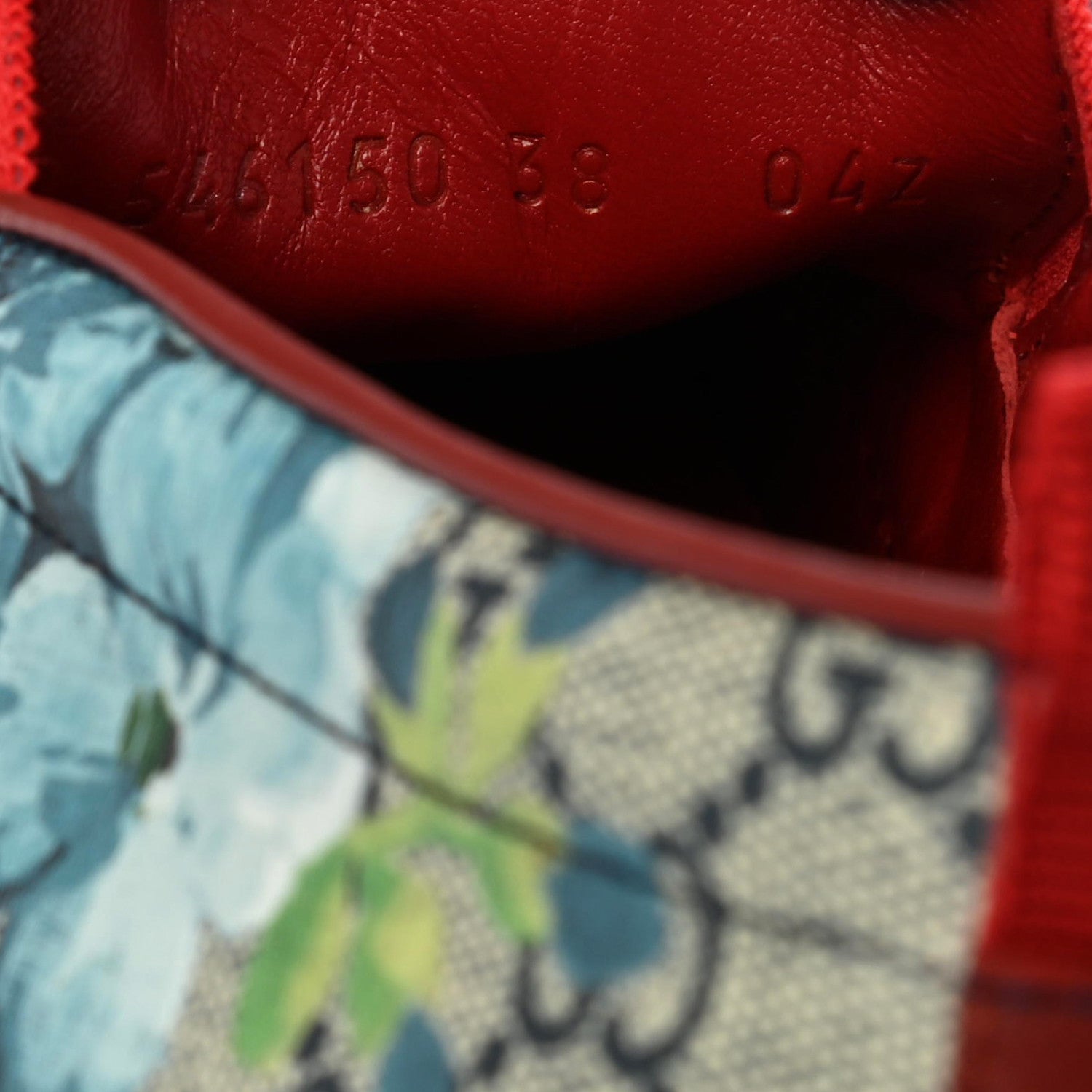 Gucci GG Supreme Monogram Blooms Womens Slip On Sneakers 38 Beige Blue Navy Red 8 of 8