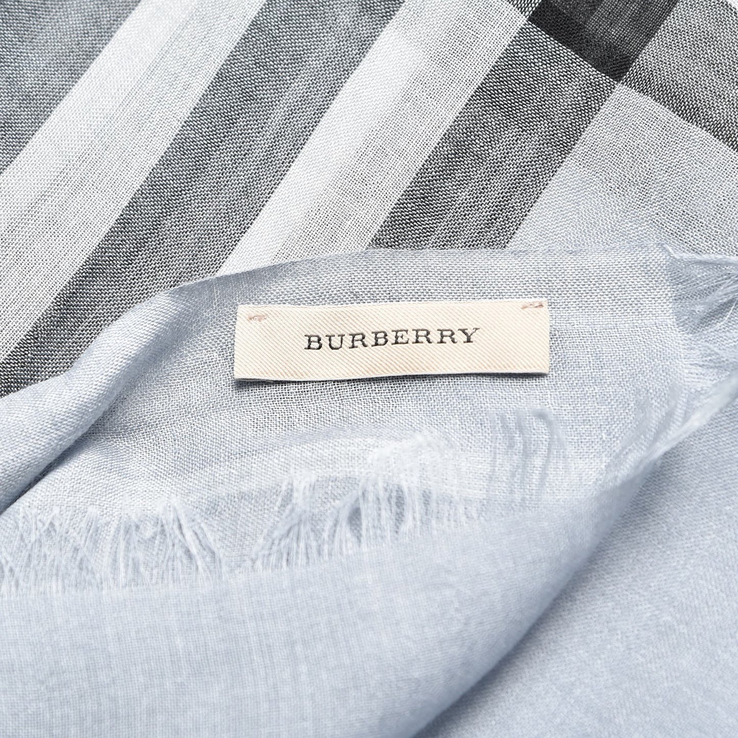 Wool Silk Giant Check Scarf Dusty Blue