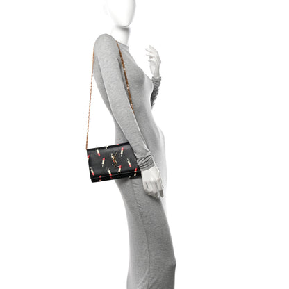 Saint Laurent Calfskin Lipstick Print Classic Monogram Kate Wallet On Chain Black 3 of 10