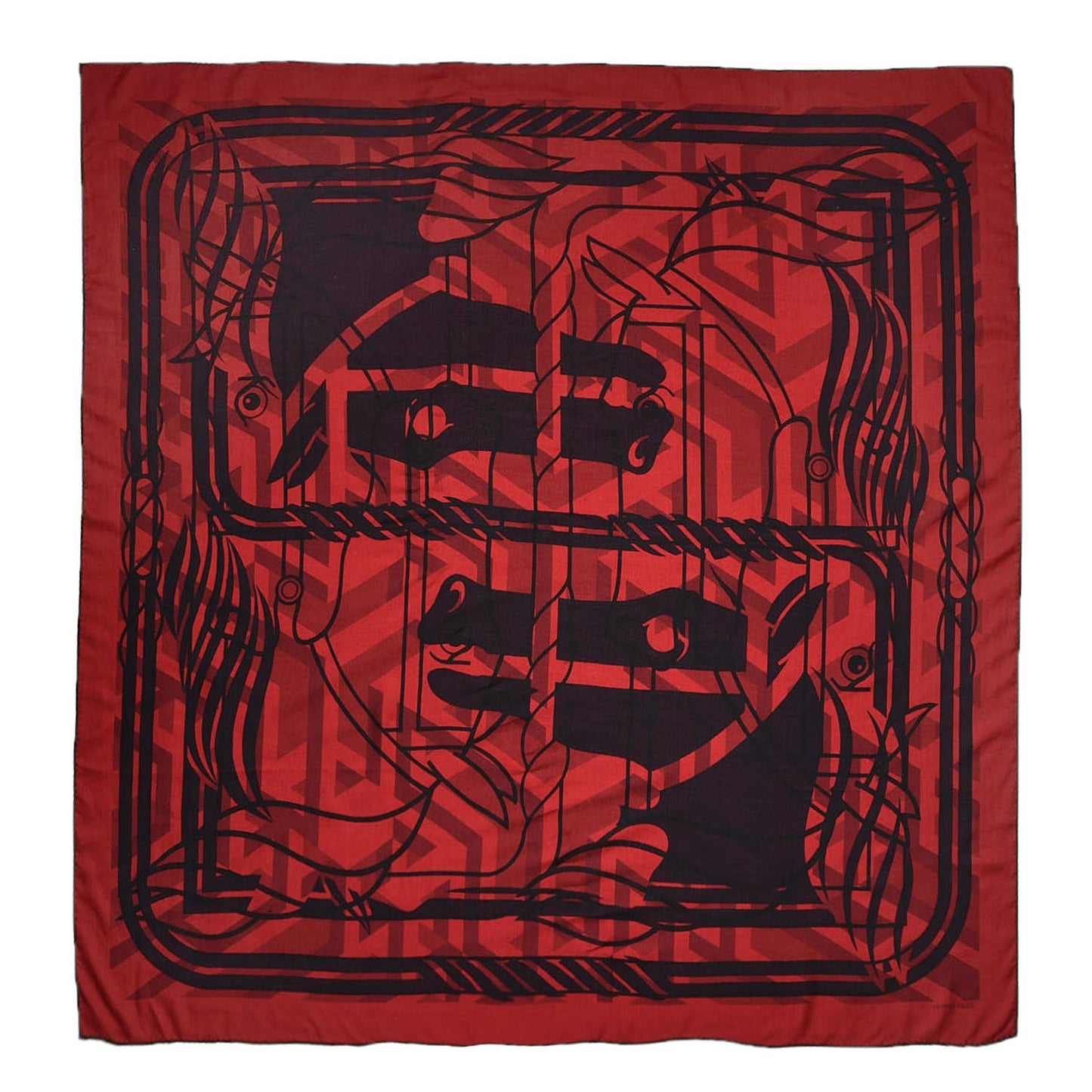 Cashmere Silk Imprimeur Fou Quadricube Shawl 140 Rouge Bordeaux Rouge Fonce