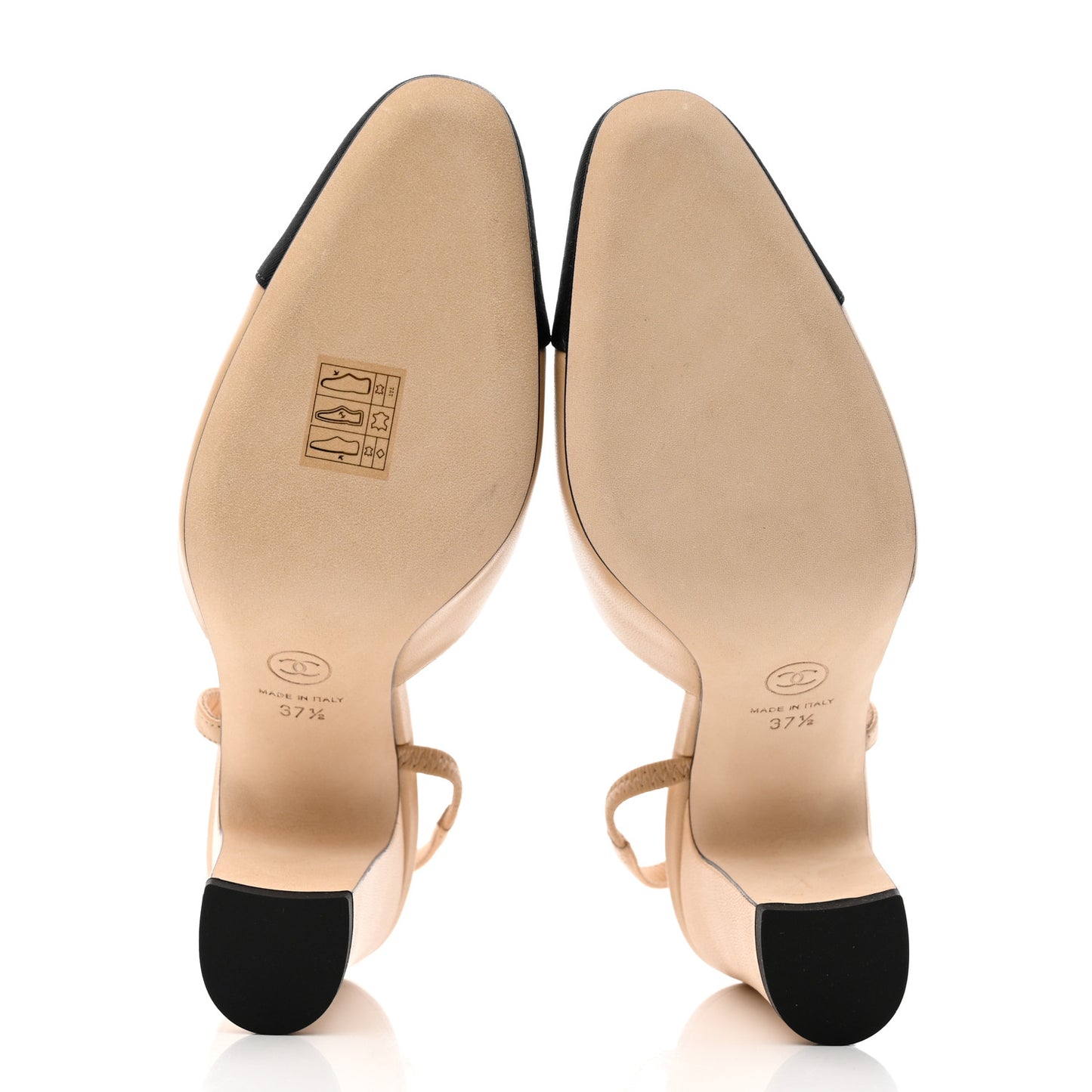 Lambskin Grosgrain Cap Toe CC Slingback Pumps 37.5 Beige Black