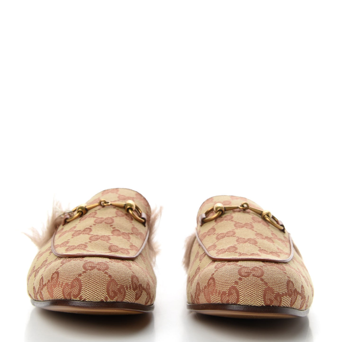 GG Monogram Fur Mens Princetown Slippers 8.5 Beige Ruggine Rust