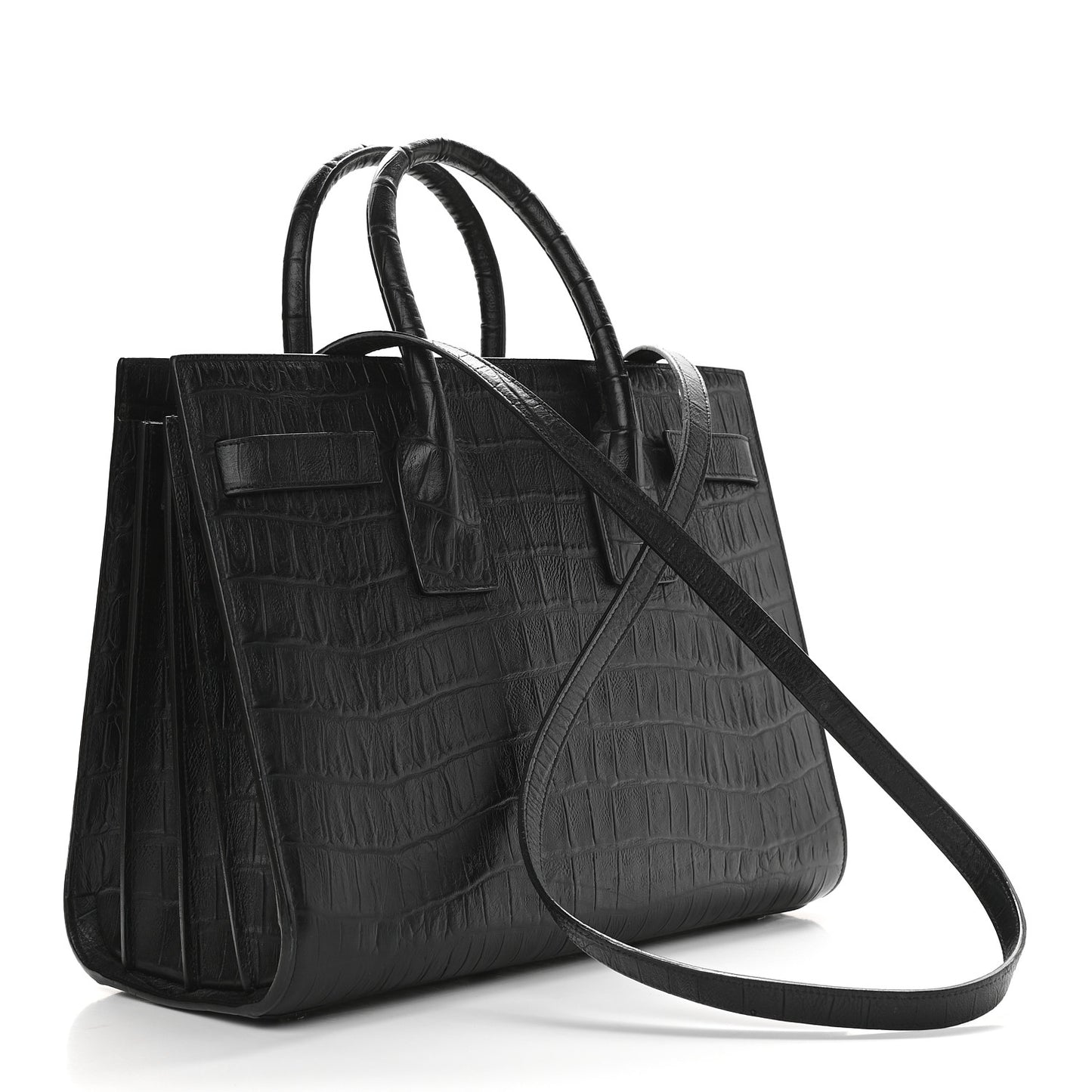 Calfskin Crocodile Embossed Small Sac de Jour Black