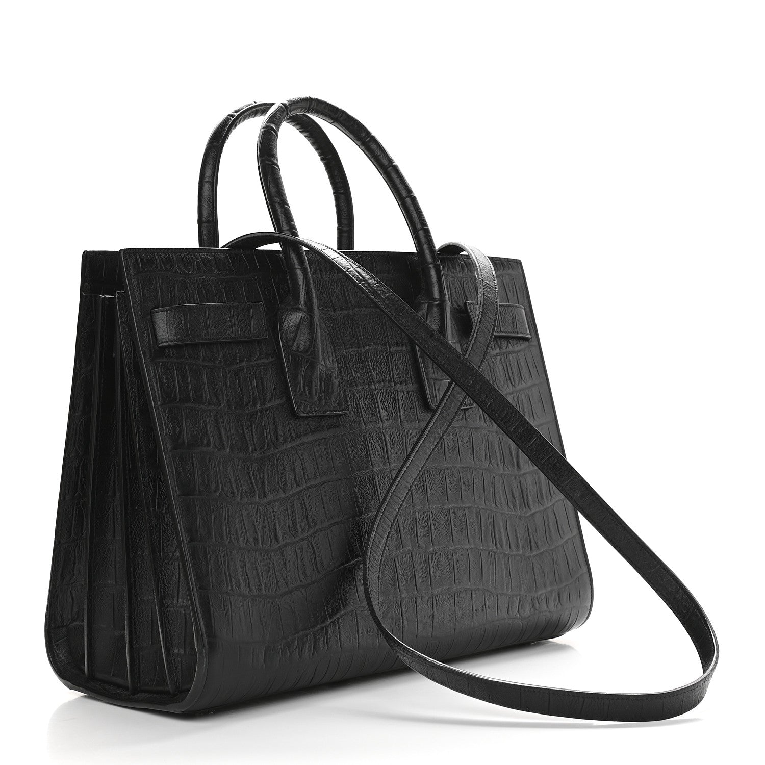 Saint Laurent Calfskin Crocodile Embossed Small Sac de Jour Black 2 of 7