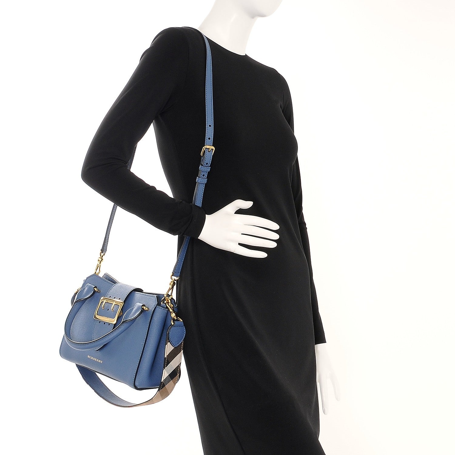 Burberry Soft Grain Calfskin Small Buckle Tote Steel Blue 2 of 7