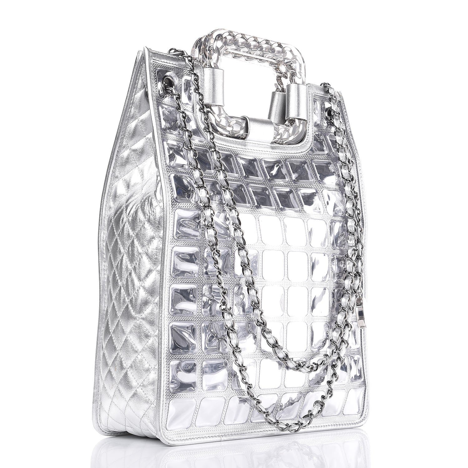Chanel Vinyl Ice Cube Large Shopper Tote Silver 3 of 11