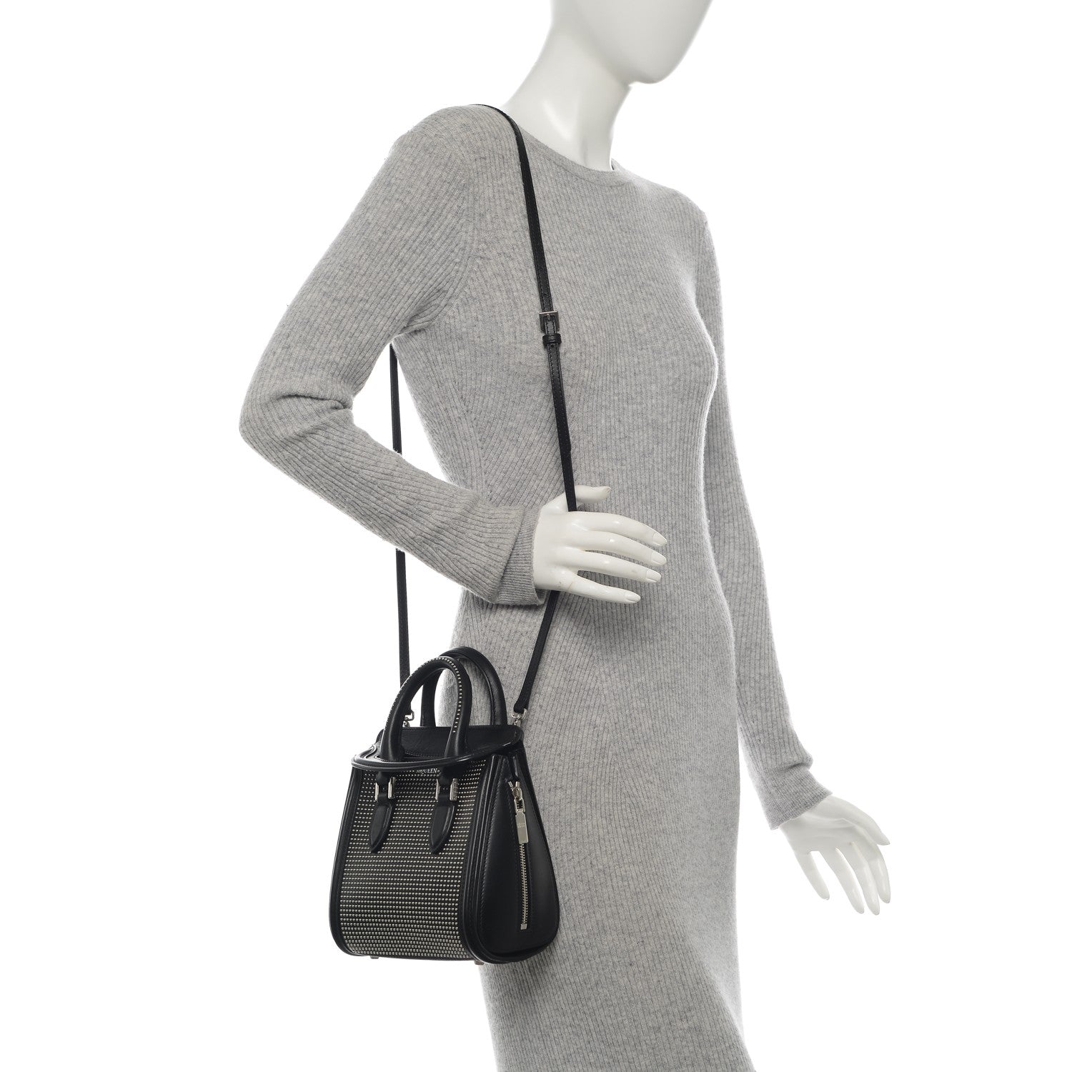 Alexander McQueen Calfskin Studded Mini Heroine Shoulder Bag Black 2 of 7