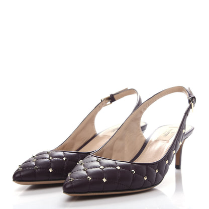 Valentino Garavani Nappa Quilted Rockstud Spike Slingback Low Heel Pumps 39 Rubin 3 of 13
