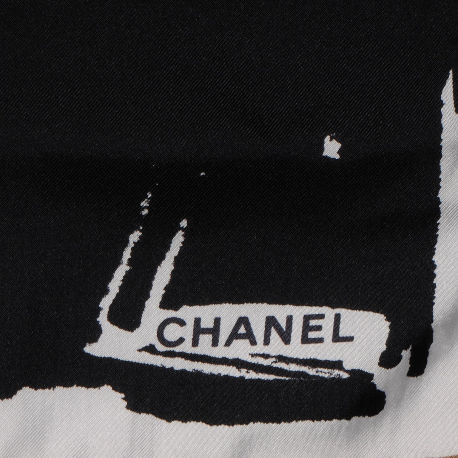 Chanel Silk Paris Scarf Black Beige 3 of 5