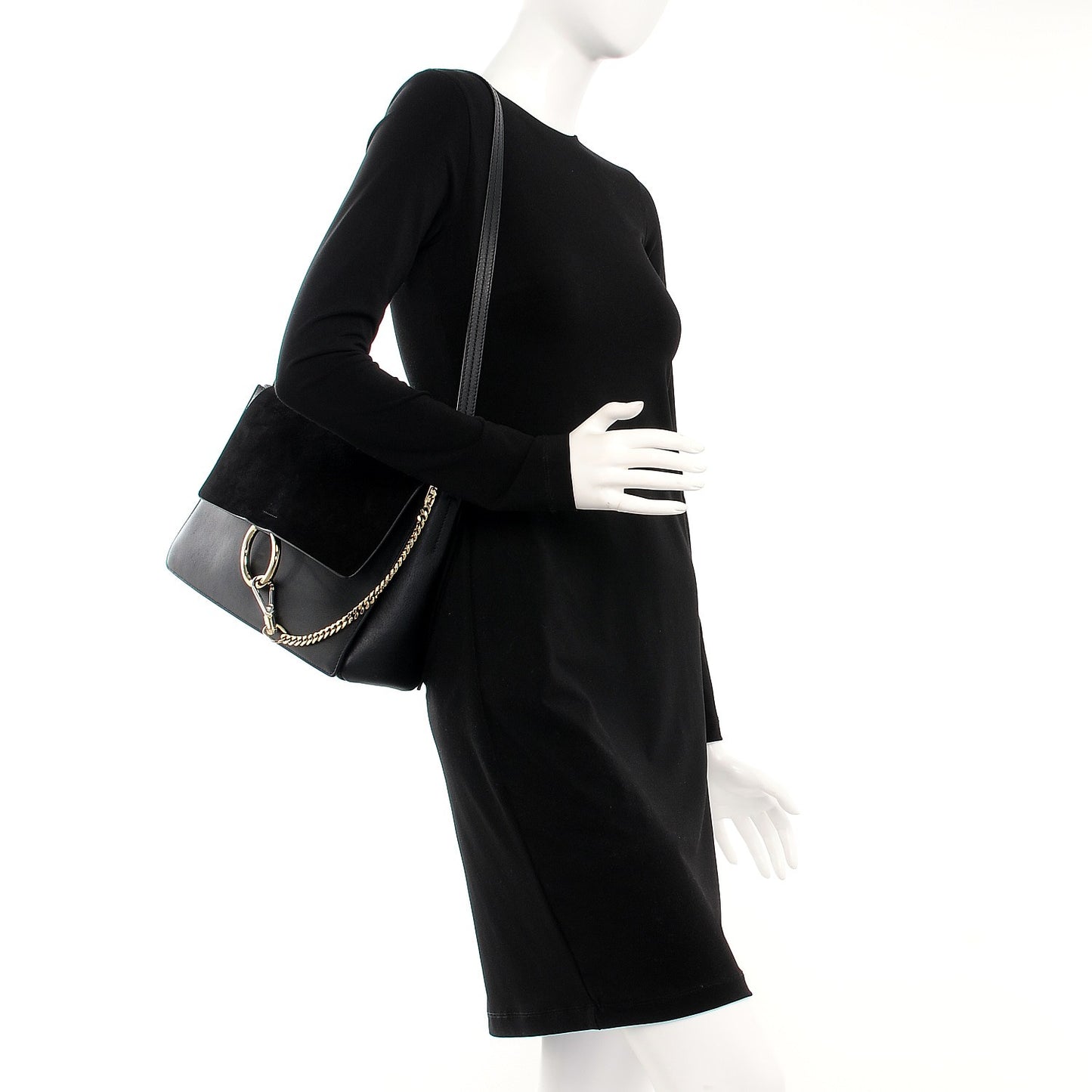 Suede Calfskin Medium Faye Shoulder Bag Black