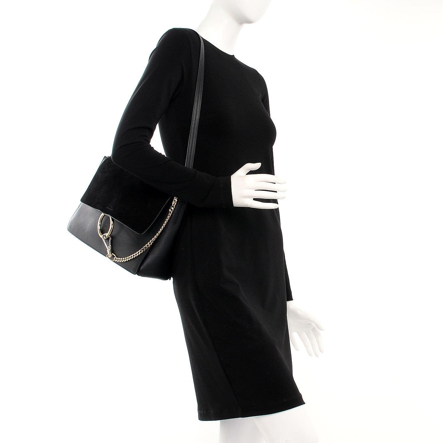 Chloe Suede Calfskin Medium Faye Shoulder Bag Black 2 of 7