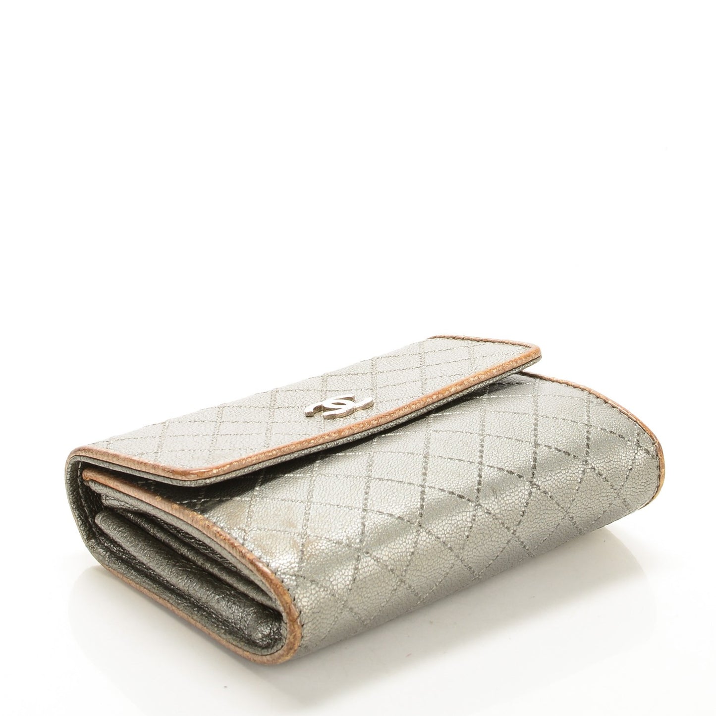 Metallic Calfskin Diamond Stitched Card Holder Wallet Silver Gold