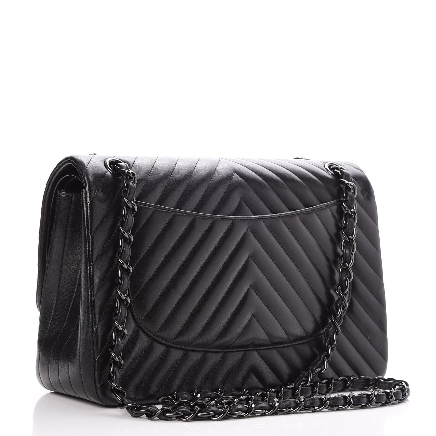 Lambskin Chevron Quilted Jumbo Double Flap So Black