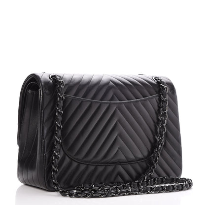 Chanel Lambskin Chevron Quilted Jumbo Double Flap So Black 4 of 9