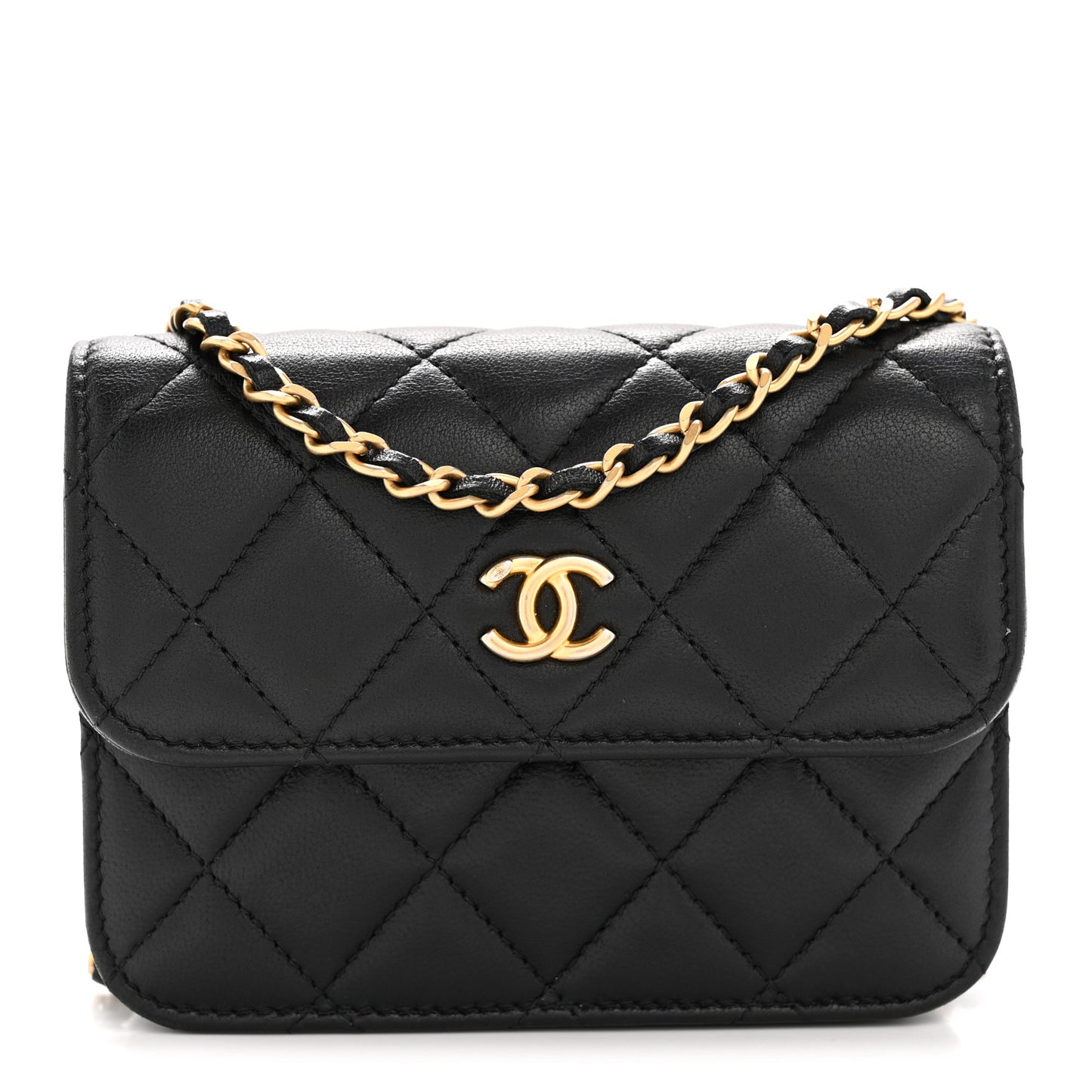 Lambskin Quilted Pearl Crush Flap With Chain Black