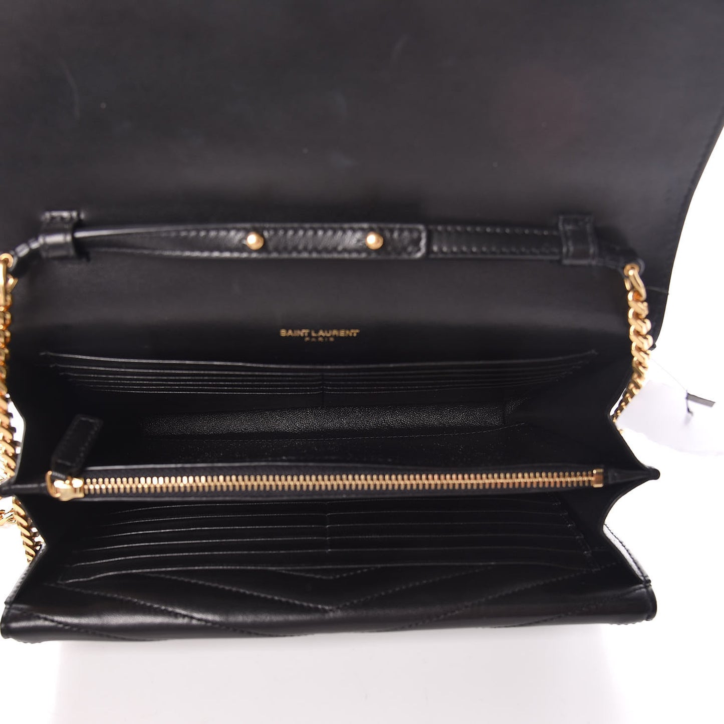 Lambskin Matelasse Chevron Monogram Sulpice Chain Wallet Black