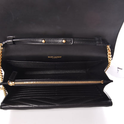 Saint Laurent Lambskin Matelasse Chevron Monogram Sulpice Chain Wallet Black 5 of 9
