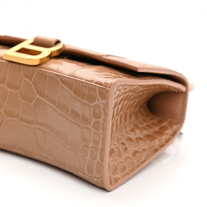 Balenciaga Shiny Calfskin Crocodile Embossed Hourglass Top Handle Bag XS Nude Beige 11 of 13