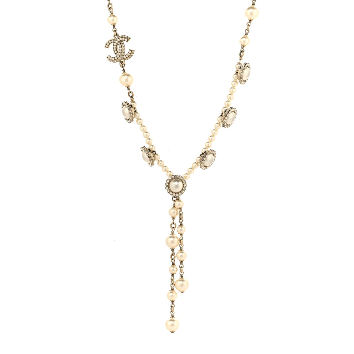 Pearl Crystal CC Short Logo Necklace Gold
