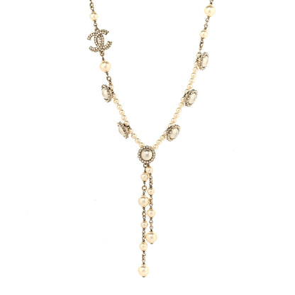 Chanel Pearl Crystal CC Short Logo Necklace Gold 1 of 4