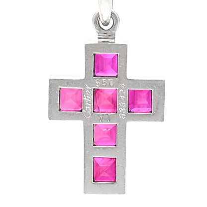 Cartier Platinum Ruby Cross Pendant Necklace 4 of 5