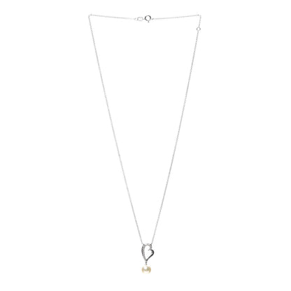 Mikimoto 14K White Gold Diamond Akoya Pearl Heart Drop Pendant Necklace 3 of 4