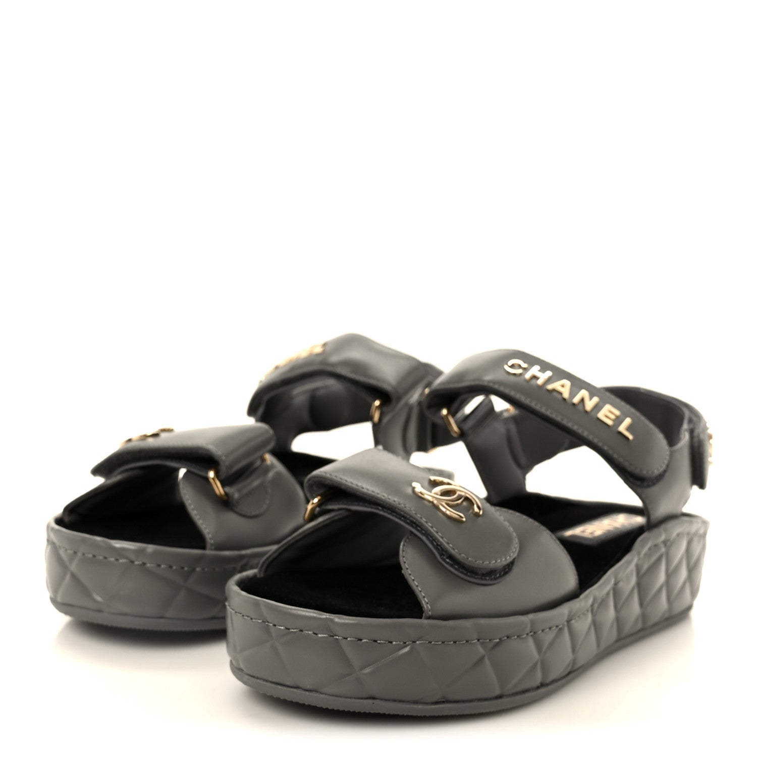 Chanel Shiny Calfskin Logo Platform Sandals 36 Grey 4 of 10
