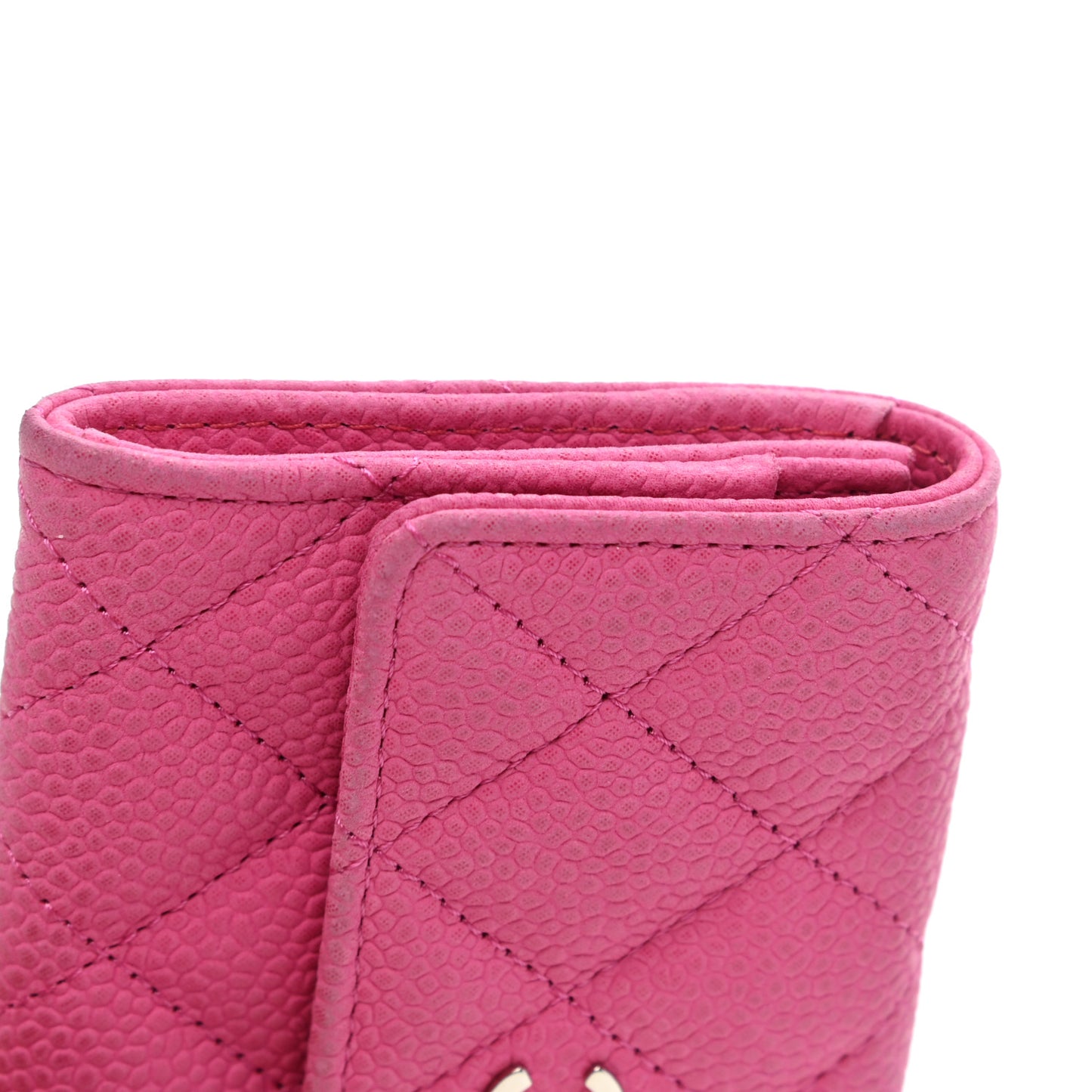 Iridescent Caviar Quilted Flap Card Holder Pink